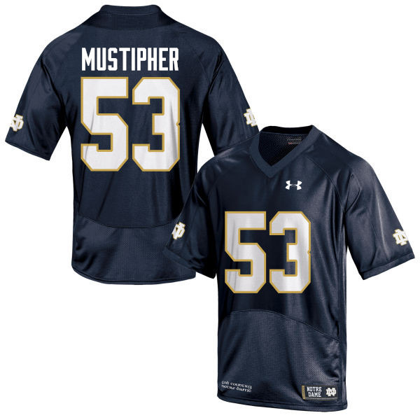 Men #53 Sam Mustipher Notre Dame Fighting Irish College Football Jerseys-Navy Blue - Click Image to Close